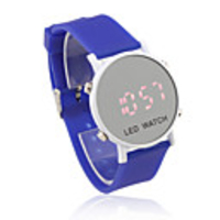 Unisex Jelly Sports Style Round Mirror Face Red Light LED Wrist Watch - Dark Blue