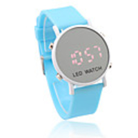 Unisex Jelly Sports Style Round Mirror Face Red Light LED Wrist Watch - Light Blue
