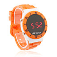 Unisex Jelly Sports Style Round Mirror Face Red Light LED Wrist Watch - Orange