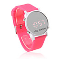 Unisex Jelly Sports Style Round Mirror Face Red Light LED Wrist Watch - Peach Red