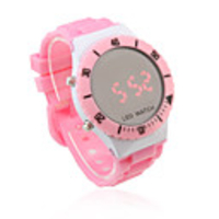Unisex Jelly Sports Style Round Mirror Face Red Light LED Wrist Watch - Pink