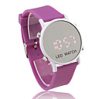 Unisex Jelly Sports Style Round Mirror Face Red Light LED Wrist Watch - Purple