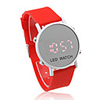 Unisex Jelly Sports Style Round Mirror Face Red Light LED Wrist Watch - Red