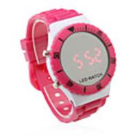 Unisex Jelly Sports Style Round Mirror Face Red Light LED Wrist Watch - Rose Red