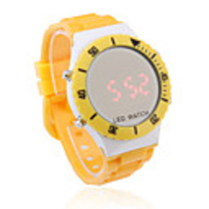 Unisex Jelly Sports Style Round Mirror Face Red Light LED Wrist Watch - Yellow
