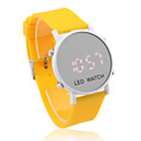 Unisex Jelly Sports Style Round Mirror Face Red Light LED Wrist Watch - Yellow