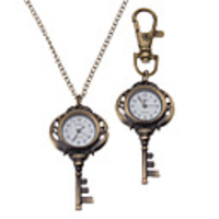 Unisex Key Style Alloy Analog Quartz Keychain Necklace Watch (Bronze)