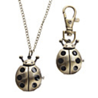 Unisex Ladybug Style Alloy Analog Quartz Keychain Necklace Watch (Bronze)