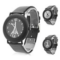 Unisex Leather Analog Quartz Wrist Watch 0687a (Black)