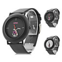 Unisex Leather Analog Quartz Wrist Watch 0687b (Black)