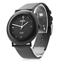 Unisex Leather Analog Quartz Wrist Watch 0687N (Black)
