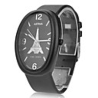 Unisex Leather Analog Quartz Wrist Watch with Eiffel Tower Pattern (Black)