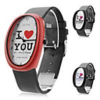 Unisex Leather Analog Quartz Wrist Watch with Elliptic Case (Black)