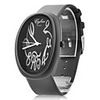 Unisex Leather Analog Quartz Wrist Watch with Elliptical Case 2333A (Black)