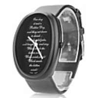 Unisex Leather Analog Quartz Wrist Watch with Elliptical Case 2333C (Black)