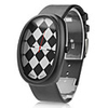 Unisex Leather Analog Quartz Wrist Watch with Elliptical Case (Black)