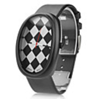 Unisex Leather Analog Quartz Wrist Watch with Elliptical Case (Black)