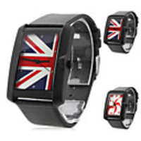 Unisex Leather Analog Quartz Wrist Watch with Flag Logo 2354 (Black)
