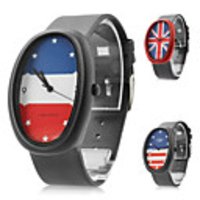 Unisex Leather Analog Quartz Wrist Watch with Flag Logo (Black)