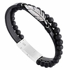 unisex leather bracelets with lava rock bead,  stainless steel angel wing cowhide punk wristband cuff 6.9-8inches plus extra magnetic clasp gifts for boys girls men women (a: angel wing)