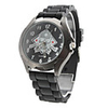 Unisex Metal Dial Design Silicone Analog Quartz Wrist Watch with Skeleton (Black)