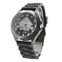 Unisex Metal Dial Design Silicone Analog Quartz Wrist Watch with Skeleton (Black)
