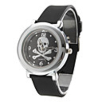 Unisex Metal Dial Design Silicone Analog Quartz Wrist Watch with Skeleton (Black)