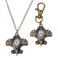 Unisex Mini Airplane Style Alloy Analog Quartz Keychain Necklace Watch (Bronze)