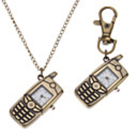 Unisex Mobile Phone Style Alloy Analog Quartz Keychain Necklace Watch (Bronze)