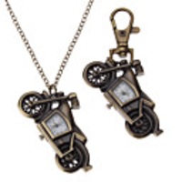Unisex Motorcycle Style Alloy Analog Quartz Keychain Necklace Watch (Bronze)