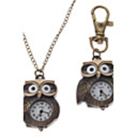 Unisex Owl Style Alloy Analog Quartz Keychain Necklace Watch (Bronze)