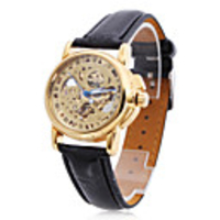 Unisex PU Analog Mechanical Casual Watch (Gold)