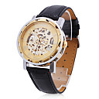 Unisex PU Analog Mechanical Fashionable Watch (Gold)