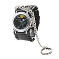 Unisex PU Analog Quartz Wrist Watch with a Ring (Black)