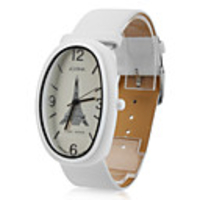Unisex PU Analog Quartz Wrist Watch with Eiffel Tower Pattern (White)