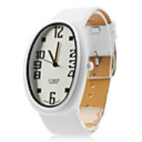 Unisex PU Analog Quartz Wrist Watch with Elliptical Case gz1011 (White)