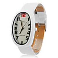 Unisex PU Analog Quartz Wrist Watch with Elliptical Case gz1014 (White)