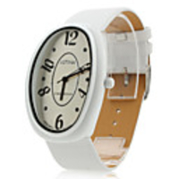 Unisex PU Analog Quartz Wrist Watch with Elliptical Case gz1015 (White)