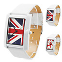 Unisex PU Analog Quartz Wrist Watch with Flag Logo 2354 (White)