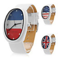 Unisex PU Analog Quartz Wrist Watch with Flag Logo (White)