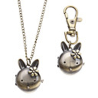 Unisex Rabbit Style Alloy Analog Quartz Keychain Necklace Watch (Bronze)
