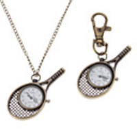 Unisex Racket Style Alloy Analog Quartz Keychain Necklace Watch (Bronze)