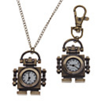 Unisex Robot Style Alloy Analog Quartz Keychain Necklace Watch (Bronze)