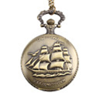 Unisex Sailing Boat Style U.S.S. Constitution Alloy Analog Quartz Pocket Watch (Bronze)