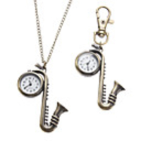 Unisex SAX Style Alloy Analog Quartz Keychain Necklace Watch (Bronze)