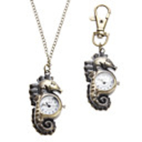 Unisex Sea Horse Style Alloy Analog Quartz Keychain Necklace Watch (Bronze)