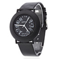 Unisex Simple Design PU Analog Quartz Wrist Watch (Black)