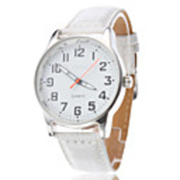 Unisex Simple Design PU Analog Quartz Wrist Watch (White)