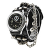 Unisex Skeleton PU Analog Quartz Wrist Watch (Black)