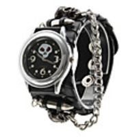 Unisex Skeleton PU Analog Quartz Wrist Watch (Black)